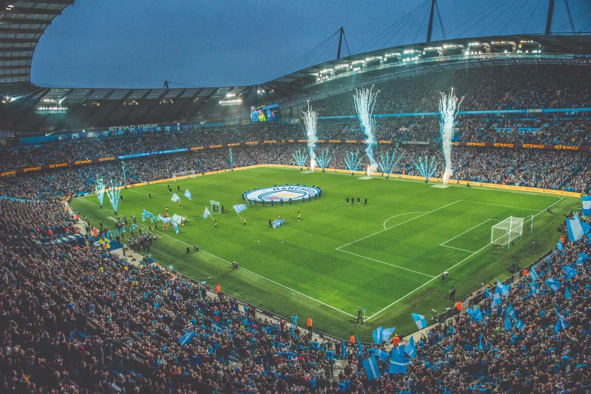 Pre-match atmosphere at Manchester City's stadium, the Etihad Stadium.