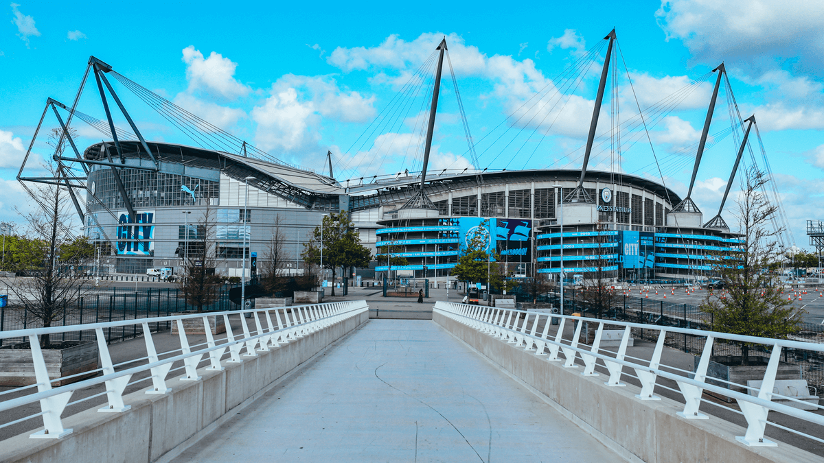 Outside the Etihad Stadium, Manchester.