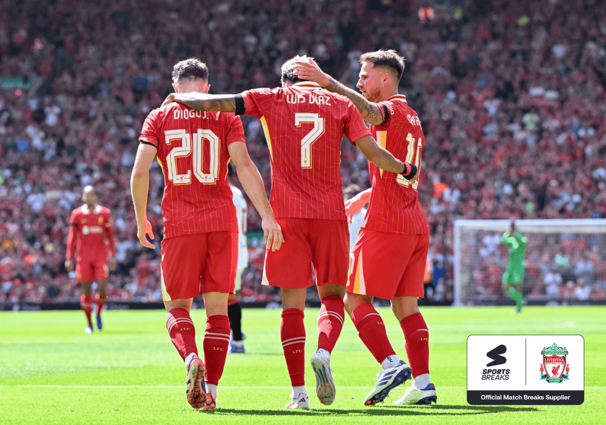 Liverpool FC players celebrating a goal.