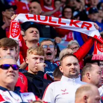 Hull KR fans cheering on their team.