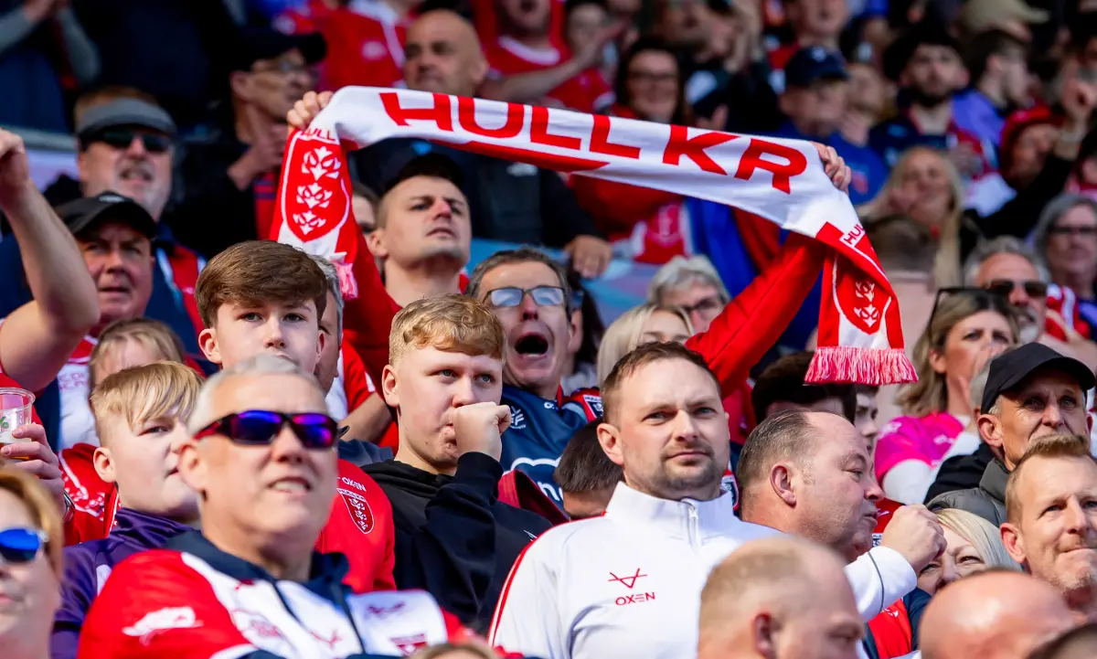 Hull KR fans cheering on their team.