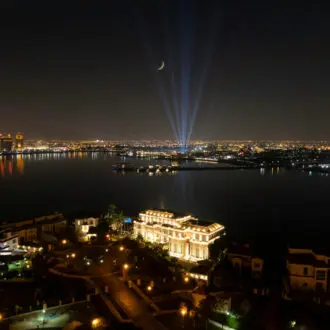 Doha, Qatar - panoramic view of the city at night.