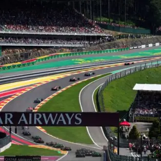 Belgian Grand Prix, Circuit de Spa-Francorchamps, F1 cars battling it out at the start of the Grand Prix.