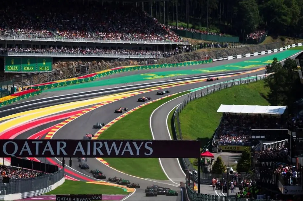 Belgian Grand Prix, Circuit de Spa-Francorchamps, F1 cars battling it out at the start of the Grand Prix.