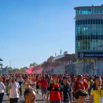 Fans at the Italian Grand Prix following the end of the race.