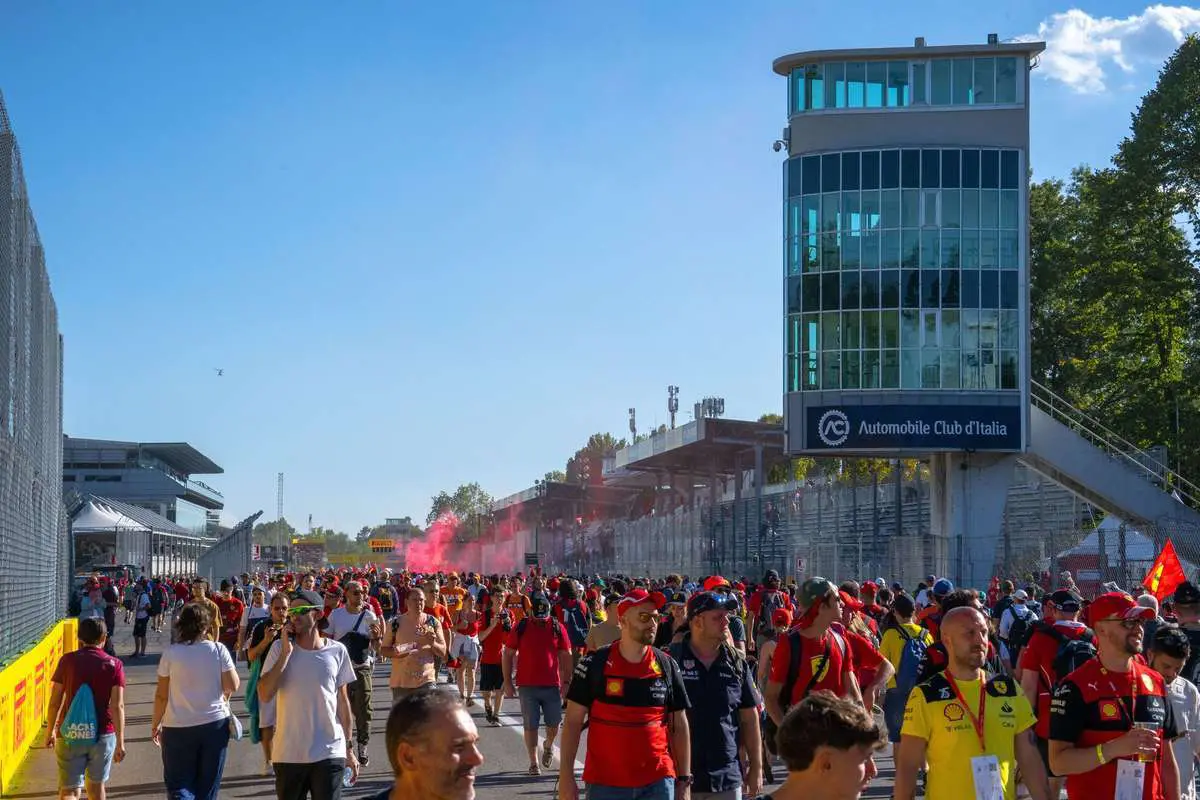 Fans at the Italian Grand Prix following the end of the race.