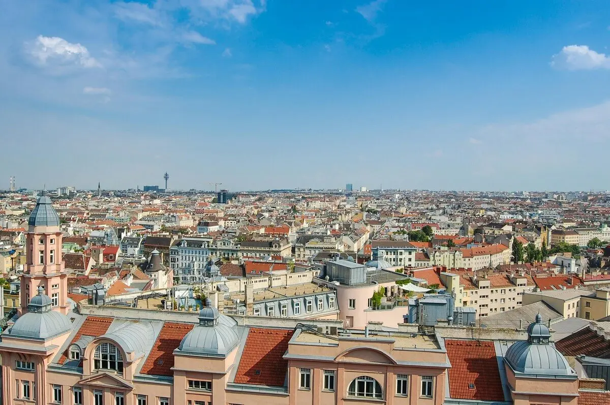 Panoramic view of Vienna city centre.