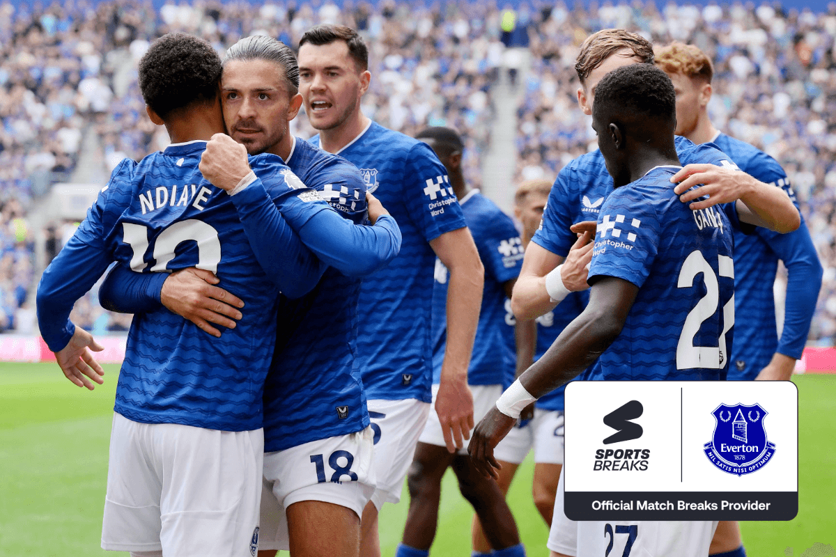 Everton players celebrate at Hill Dickinson Stadium