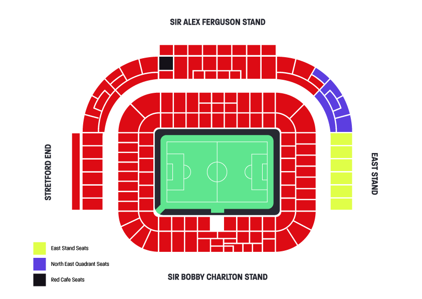 Old Trafford Stadium Map with SportsBreaks seats marked out.
