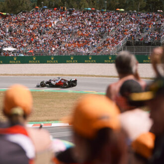 Fans watching on from the grandstand at the Spanish Grand Prix.