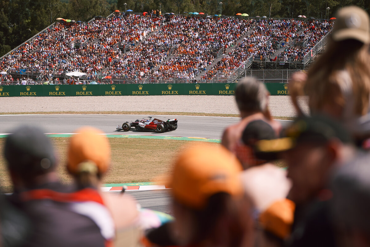 Fans watching on from the grandstand at the Spanish Grand Prix.