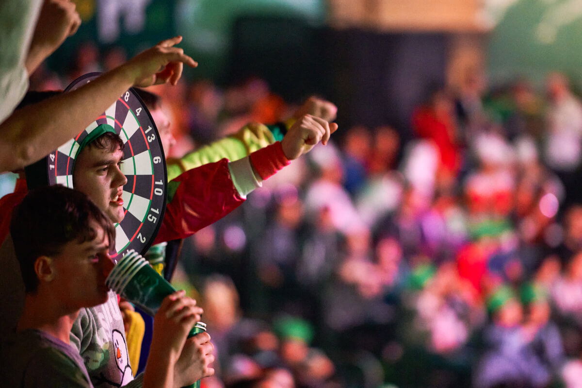 Fans in the crowd at the World Matchplay Darts.