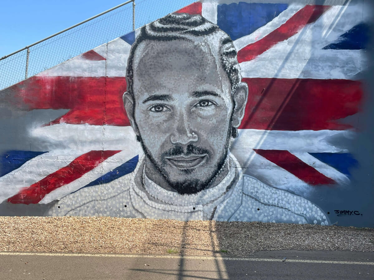 Sir Lewis Hamilton mural at Silverstone, United Kingdom.