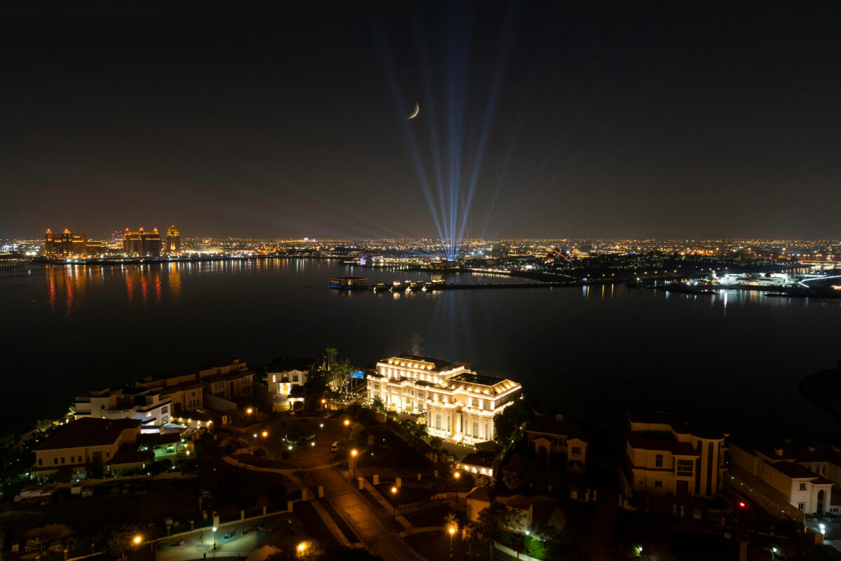 Doha, Qatar - panoramic view of the city at night.