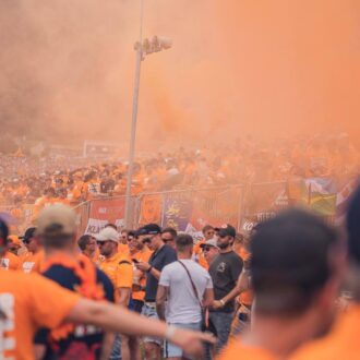 Cloud of orange flares at Zandvoort Circuit, as Dutch fans enjoy the Dutch Grand Prix.