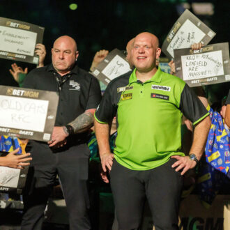 Van Gerwen walks out to an amazing reception at the PL Darts 2025.
