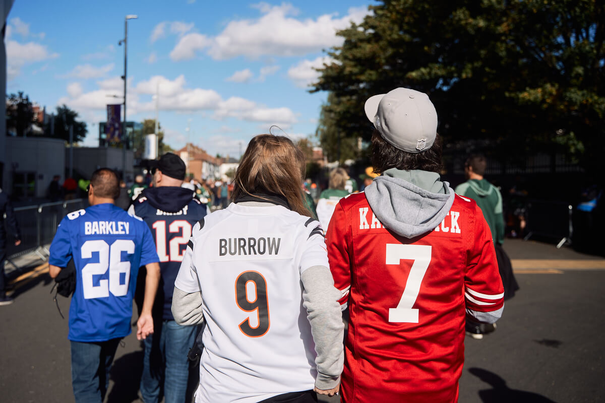 NFL fans walking to the NFL London game.