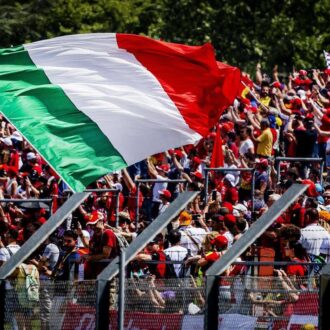 Italian F1 fans in the crowd for the Imola Grand Prix.
