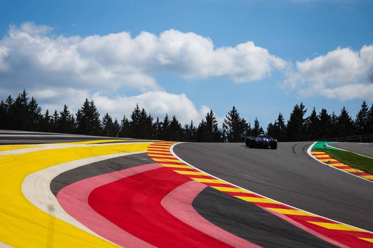 Iconic colours of the Belgian Grand Prix, with the bright colours of the Circuit de Spa-Francorchamps.