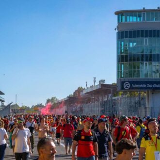 Fans at the Italian Grand Prix following the end of the race.