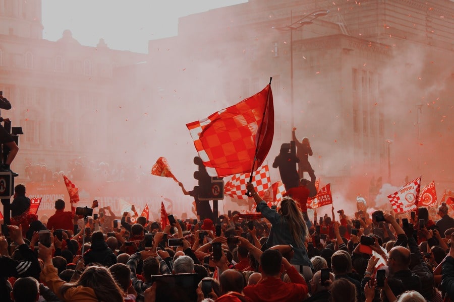 Liverpool fans and red flags.